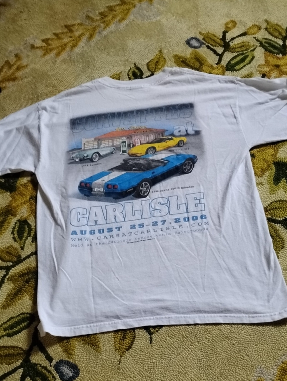 Men's White Vintage Large Carlisle Corvette Car Automotive Shirt